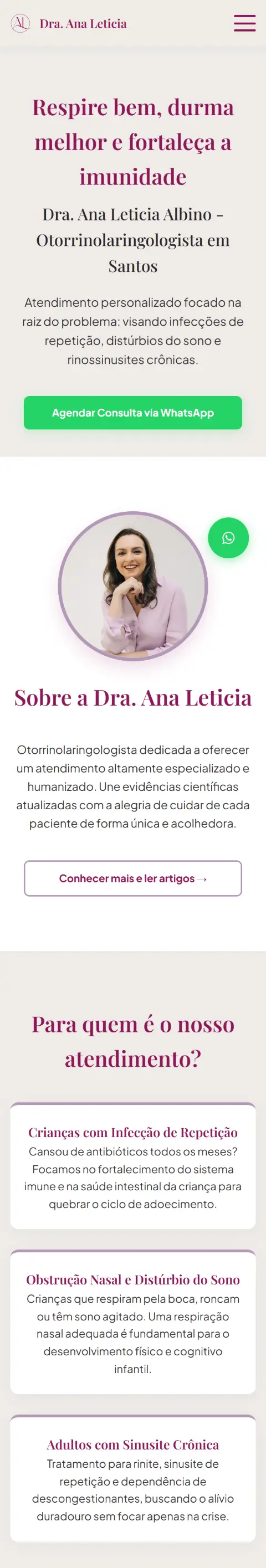 O mesmo site no celular, do título aos cartões de atendimento