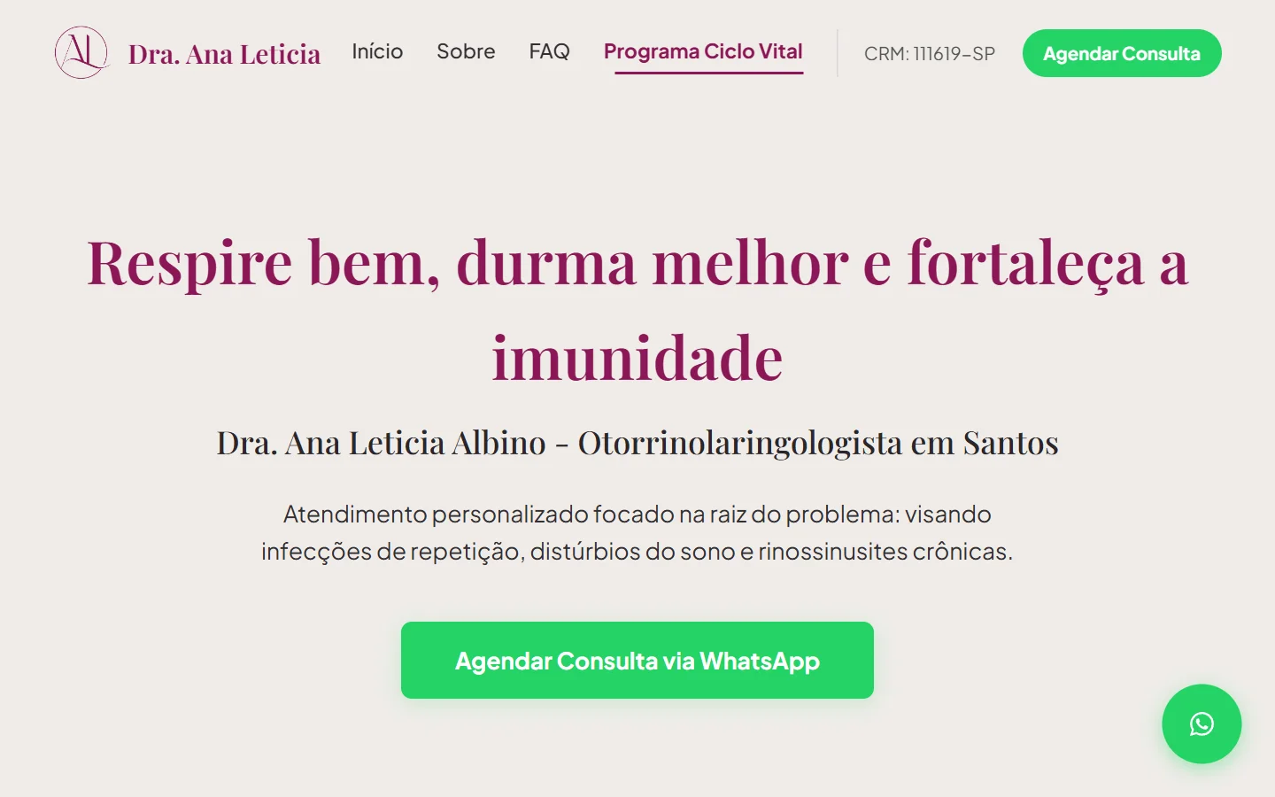 Topo do site da Dra. Ana Letícia